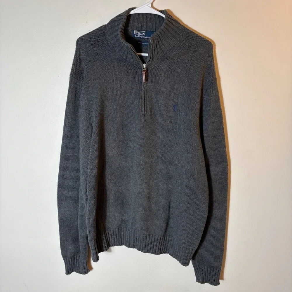 Polo Ralph Lauren‎ Men's Gray 100% Pima Cotton 1/4 Zip Sweater XL